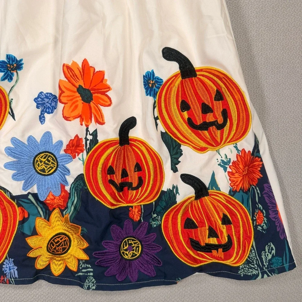 Mini Taylor Pumpkin Floral Embroidered Dress 7-8Y Girls Cream Halloween Fall